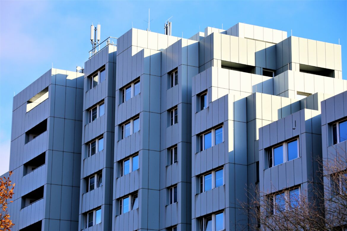 A cladded building.